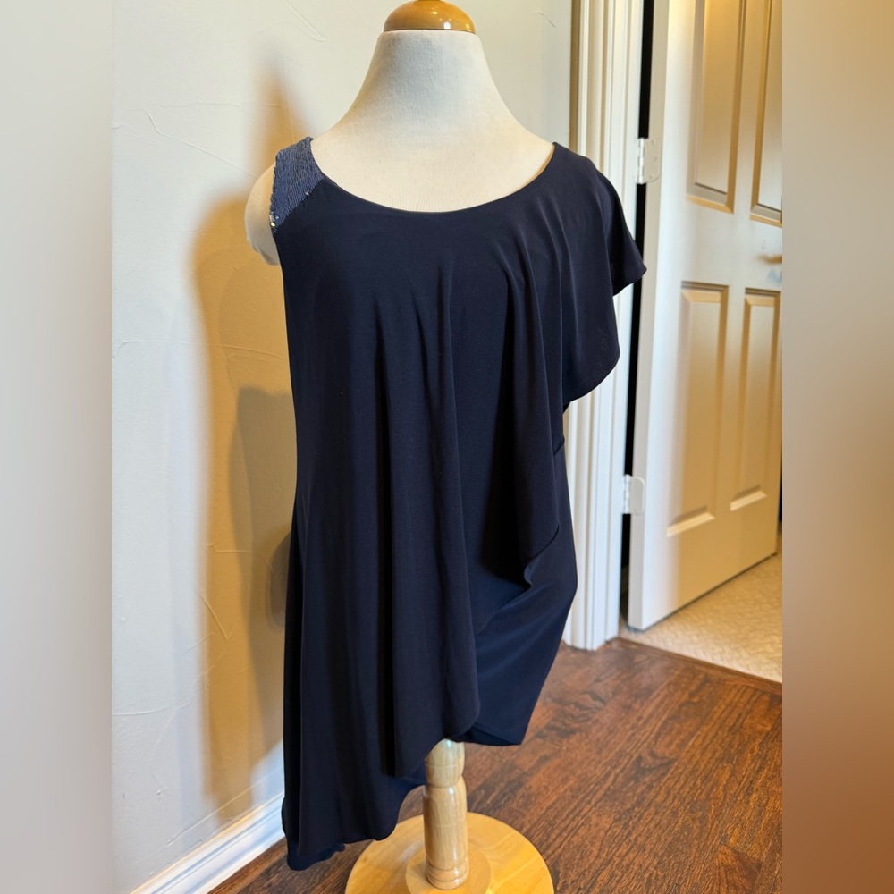 NWT - Blue off shoulder with sequin Dress. Betsy and Adam size 8